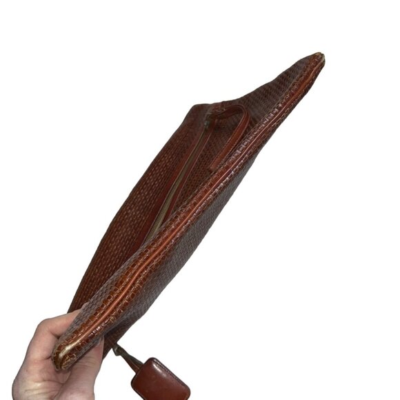 vintage brown 100% Genuine woven leather 2 pocket all basket weave clutc… - Picture 2 of 7